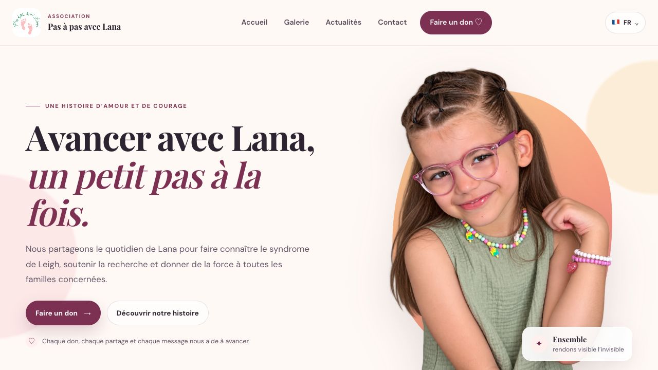 Aperçu du site Pas à pas avec Lana, avec son message Avancer avec Lana, un petit pas à la fois